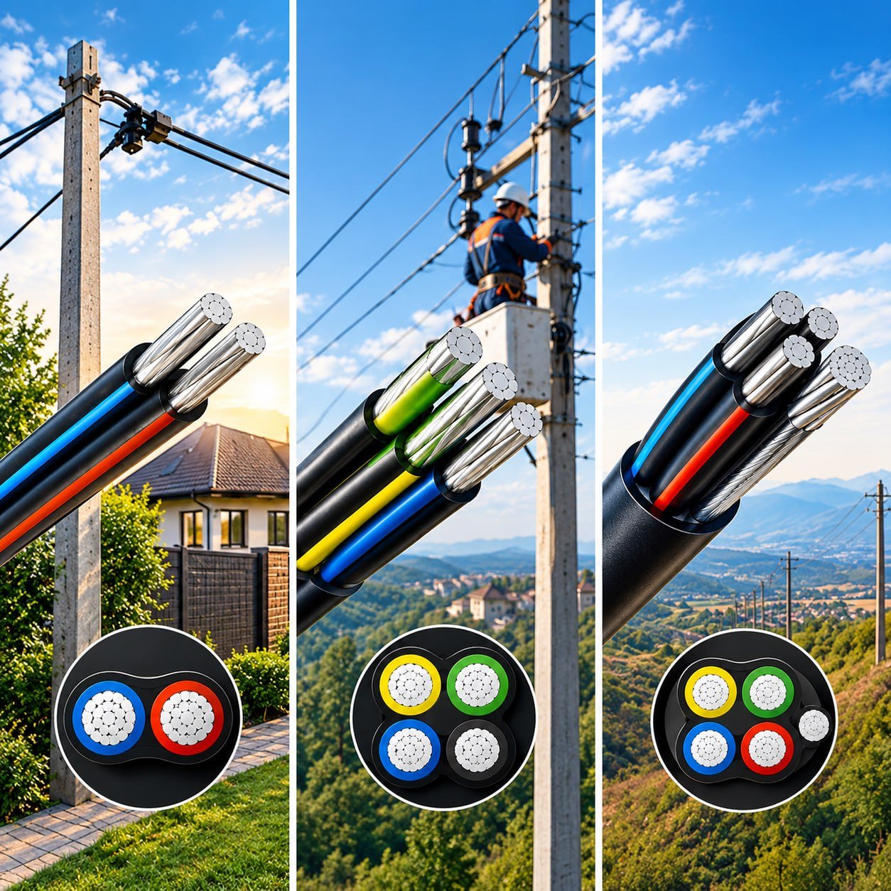 Aerial Bundled Cable (SIP-2 & SIP-4): Technical Sizing for 2x16, 4x16, 4x25, and Installation Guidelines